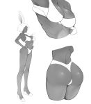  absurdres animal_ears ass bikini brashear_lushert breasts full_body hands_on_hips highres monochrome multiple_views original rabbit_ears sagging_breasts short_hair simple_background skindentation standing swimsuit white_background 