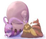  animal_focus antennae bright_pupils brown_eyes commentary hisuian_goodra mok4suke no_humans pokemon pokemon_(creature) shell slime_(substance) snail symbol-only_commentary white_background wo-chien 