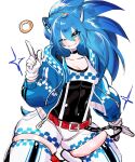  1girl animal_ears belt black_choker blue_jacket breasts choker cleavage genderswap genderswap_(mtf) gloves highres humanization jacket jewelry one_eye_closed open_clothes open_jacket personification red_belt ring smile sonic_(series) sonic_the_hedgehog thick_thighs thighs usa37107692 white_background white_gloves 