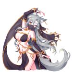  9o9bbb animal_ears bracelet dancer earrings eun_soyeon_(lustyfox) fox_ears fox_girl fox_tail grey_hair heart-shaped_lock highres jewelry long_hair mouth_veil no_panties original tail veil yellow_eyes 