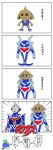  alien applin carrying closed_mouth color_connection color_timer commentary_request crossover highres hitmontop no_humans palafin pokemon pokemon_(creature) redol riding shoulder_carry simple_background translation_request ultra_series ultraman_nexus ultraman_nexus_(series) ultraman_nexus_junis_blue white_background 