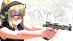  1girl absurdres aiming blonde_hair finger_on_trigger goggles gun handgun headset highres holding holding_gun holding_weapon m1911 original short_hair smith_&amp;_wesson solo utsucan weapon 