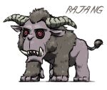  animal_focus black_sclera blacknirrow bright_pupils character_name chibi colored_sclera commentary english_commentary english_text full_body monster_hunter_(series) monster_hunter_rise no_humans open_mouth rajang red_eyes sharp_teeth simple_background solo standing teeth tusks white_background white_pupils 