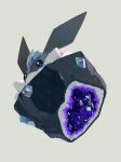  black_eyes bluekomadori bright_pupils carbink commentary from_below full_body gem geode grey_background highres no_humans pokemon pokemon_(creature) simple_background solo white_pupils 