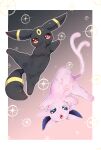  blush border bright_pupils closed_mouth commentary_request espeon forked_tail full_body highres ka_ei_volltis looking_at_viewer no_humans outline pokemon pokemon_(creature) red_eyes rotational_symmetry sparkle tail umbreon white_border 