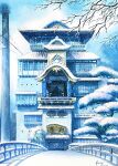  absurdres bathhouse branch bridge building commentary day dewpearl_art english_commentary english_text highres no_humans original outdoors scenery signature snow snowing still_life translation_request winter 
