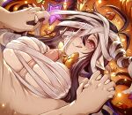  1boy 1girl :q bandages bow bowtie breasts cum danua facial fangs granblue_fantasy heart hetero holding_hands horn_ornament horns interlocked_fingers large_breasts long_hair merunyaa paizuri penis pointy_ears pov skindentation star_(symbol) straddling straddling_paizuri teeth tongue tongue_out uncensored upper_teeth 