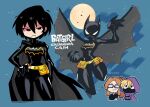  3girls barbara_gordon batgirl batman_(series) belt black_bodysuit black_hair blonde_hair bodysuit breasts cape cassandra_cain character_name dc_comics glasses long_hair looking_at_viewer medium_breasts mixed-language_commentary multiple_girls oracle_(dc) orange_hair rariatto_(ganguri) short_hair spoiler_(dc) standing stephanie_brown superhero utility_belt 