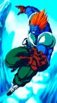  android_13_(fused) blue_skin boots brown_gloves colored_sclera colored_skin commentary_request dragon_ball dragon_ball_z earrings glacier gloves green_pants grin highres jewelry muscular muscular_male no_pupils orange_hair pants smile spiked_hair suspenders taaa white_footwear yellow_sclera 