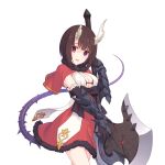  armored_gloves axe bob_cut broken_horn brown_hair demon_horns eriko_(princess_connect!) horns official_art princess_connect! purple_eyes simple_background tail white_background 