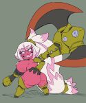  armor axe big_breasts breasts digital_media_(artwork) female generation_9_pokemon hair hi_res huge_breasts humanoid imric1251 melee_weapon nintendo pink_body pink_eyes pink_hair pink_skin pokemon pokemon_(species) ponytail short_stack solo tinkaton unconvincing_armor video_games weapon 