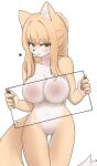  2022 against_surface anthro areola blush breast_squish breasts butt_from_the_front canid canine digital_media_(artwork) female female_anthro fox fur genitals glass hair hi_res holding_object kemono korfiorano looking_at_viewer mammal nipples nude on_glass pussy rebekah solo squish 