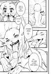  absurd_res anixaila bestiality canid canine comic dialogue english_text female feral genitals hi_res human human_on_feral interspecies licking male male/female mammal monochrome oral penile penis penis_lick sex text tongue tongue_out 