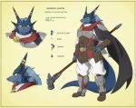  2014 anthro armor baron_(zerofox1000) biped blue_body blue_hair blue_scales cape clothing color_swatch colored dragon english_text hair holding_object horn male model_sheet scales scalie solo story story_in_description symbol text western_dragon zerofox1000 