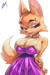  2022 anthro big_breasts breasts canid canine cleavage clothed clothing diane_foxington dreamworks dress eyebrow_piercing facial_piercing female fox jewelry mammal necklace piercing solo the_bad_guys thefuckingdevil 