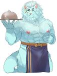  abs anthro apron apron_only armpit_hair body_hair clothing eyewear felid hi_res ituduki_aaa lifewonders lion looking_at_viewer male mammal mane monocle mostly_nude muscular muscular_arms muscular_legs muscular_male navel pantherine pecs serving_tray snow_(tas) solo tokyo_afterschool_summoners video_games 