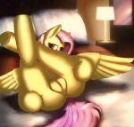  2016 amiro anus artist_name bed bedroom_eyes bovid butt caprine digital_drawing_(artwork) digital_media_(artwork) equid equine feathered_wings feathers female feral fluttershy_(mlp) friendship_is_magic furniture genitals hair hasbro hi_res horse looking_at_viewer mammal my_little_pony narrowed_eyes on_bed pegasus pillow pink_hair pink_tail pony presenting presenting_hindquarters presenting_pussy pussy seductive sheep solo wings yellow_body yellow_feathers 
