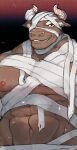  abs anthro bandages_only big_nipples chest_tuft gyumao hi_res horn horned_humanoid humanoid ituduki_aaa lifewonders looking_at_viewer male mummy_bandages mummy_costume navel nipples one_eye_obstructed pecs solo tokyo_afterschool_summoners tuft video_games 