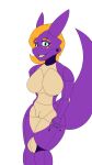 absurd_res anthro big_breasts big_tail blonde_hair breasts dragon farry farrythedragon female genitals hair hi_res living_machine looking_at_viewer machine markings nude open_mouth presenting presenting_pussy purple_body pussy robot solo solo_focus 