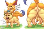  all_fours anal anal_penetration anthro anus backsack balls butt clothing doggystyle dominant dominant_male duo ear_grab fennephilim_fox from_behind_position front_view fur genitals gnar_(lol) grass grin hat headgear headwear league_of_legends leaning male male/male male_penetrated male_penetrating motion_lines mounting nails on_top onomatopoeia open_mouth orange_body orange_fur penetration penis plant rear_view riot_games sex shaking smile sound_effects tan_body tan_fur teemo_(lol) teeth text trembling video_games yordle 