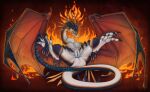  2022 claws digital_media_(artwork) dragon female feral genitals hi_res keltaan membrane_(anatomy) membranous_wings orange_eyes pussy solo teeth wings 