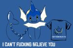  ambiguous_gender clothing dustyspaghetti eeveelution english_text feral generation_1_pokemon nintendo pokemon pokemon_(species) profanity shirt simple_background smile solo t-shirt text topwear vaporeon video_games 