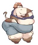  anthro belly big_belly breasts brown_body brown_fur brown_hair clothed clothing domestic_cat fapin fat_arms felid feline felis female fur hair hi_res mammal obese obese_anthro obese_female overweight overweight_anthro overweight_female simple_background solo white_background 