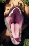  3d_(artwork) absurd_res ambiguous_gender bodily_fluids digital_media_(artwork) dinosaur feral gullet hi_res mouth_shot open_mouth portrait reptile saliva saliva_string scalie solo teeth theropod throat tongue whiteperson 