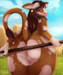  2021 anthro big_butt blue_sky bovid bovine brown_body brown_eyes brown_fur brown_hair butt cattle closed_smile cloud dated female fur genitals glistening glistening_eyes group hair hi_res holding_object horn humanoid_genitalia humanoid_pussy isyld looking_at_viewer looking_back looking_back_at_viewer mammal markings mouth_closed narrowed_eyes nude outside presenting presenting_hindquarters presenting_pussy pussy rear_view signature sky solo_focus spots spotted_arms spotted_body spotted_fur spotted_legs spotted_markings spotted_tail tail_markings tail_tuft tuft white_body white_breasts white_fur white_horn white_pussy white_spots wide_hips 