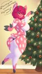  anthro big_breasts big_butt breasts butt cervid christmas christmas_tree clothed clothing dullyarts eyes_closed female hi_res holidays mammal nipples pink_body plant solo thong topless tree underwear 
