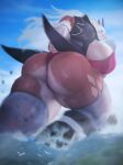  anthro big_breasts big_butt breasts butt cervid clothed clothing female fur hi_res huge_breasts legwear macro mammal multicolored_body multicolored_fur osaki_eru thick_thighs thigh_highs two_tone_body two_tone_fur water 