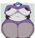  2022 annoyed anthro areola areola_slip big_breasts blue_hair blush bottomwear breasts clothing dialogue embarrassed female freckles fur grey_body grey_fur hair hi_res hotpants huge_breasts huge_thighs jwinkz legwear low-angle_view mammal nipple_outline overweight overweight_anthro overweight_female pouting procyonid raccoon shirt shorts solo speech_bubble thick_thighs thigh_highs topwear under_boob voluptuous_female white_body white_fur wide_hips 