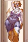  absurd_res anthro big_breasts blue_eyes breasts canid canine canis clothing curvy_figure domestic_dog doorway facial_piercing female floppy_ears genitals hi_res lips mammal mature_female nightgown nipples nose_piercing nose_ring paz piercing pinup pose pussy ring_piercing sketch slightly_chubby solo stronkfurry thick_bottom_lip thick_thighs translucent translucent_clothing voluptuous 