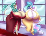  anthro anthrofied asian_mythology big_breasts blues64 breast_size_difference breasts chinese_mythology cleavage clothed clothing duo east_asian_mythology equid equine female friendship_is_magic hasbro hi_res horn huge_breasts hyper hyper_breasts kirin mammal marauder6272 my_little_pony mythology princess_celestia_(mlp) queen_rain_shine_(mlp) winged_unicorn wings 