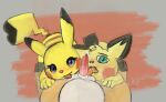  after_oral ambiguous_fluids ambiguous_gender anthro ball_lick balls bodily_fluids colored cum cum_in_mouth cum_inside female generation_1_pokemon generation_2_pokemon genital_fluids genitals group incest_(lore) licking licking_cum looking_at_viewer looking_up lying male male/ambiguous male/female nintendo open_mouth oral penile penis penis_lick pichu pikachu pokemon pokemon_(species) raichu sanispifo sex simple_background tongue tongue_out trio video_games 