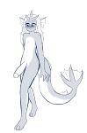  absurd_res anthro big_penis blush embarrassed embarrassed_nude_male generation_1_pokemon genitals girly gyarados hair hi_res long_hair male max_draws monochrome nintendo penis pokemon pokemon_(species) sketch solo standing video_games 