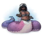  2022 apode big_breasts breasts cleavage clothed clothing cool_colors dark_body dark_skin digital_drawing_(artwork) digital_media_(artwork) draconcopode female hi_res humanoid krocodilian lamia legless midriff princess purple_body purple_scales reptile royalty scales scalie serpentine shaded slightly_chubby snake solo split_form 
