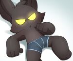  anthro black_body black_fur blue_boxer_briefs boxer_briefs boxer_briefs_only bulge clothed clothing digital_media_(artwork) fur half-closed_eyes hi_res league_of_legends looking_up_at_viewer lying male male_anthro narrowed_eyes navel on_back partially_clothed riot_games short short_anthro short_male smite_(artist) solo spread_legs spreading underwear veigar video_games yellow_eyes yordle 