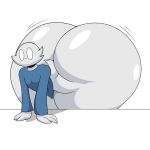  ambiguous_gender anthro avian bent_over big_butt bird bottomless butt clothed clothing empty_eyes hi_res huge_butt huge_hips huge_thighs hyper hyper_butt looking_at_viewer loop_(cyandrive98) omegabrawl shirt solo thick_thighs topwear white_body white_eyes wide_hips 