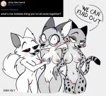  2022 4_fingers anthro arctic_fox areola barkyeet beach big_breasts blush bodily_fluids breast_grab breast_play breast_squish breasts brown_ears butt canid canine charlotte_(animatedmau) cheek_tuft cheetah chloe_(animatedmau) cleft_of_venus clothed clothing curvy_figure dialogue digital_media_(artwork) digitigrade ear_piercing ear_ring embarrassed eyelashes eyewear facial_tuft felid feline female female/female fingers fluffy fluffy_tail fox fur genitals glasses glistening group half-closed_eyes hand_on_breast hand_on_butt hand_on_hip hi_res humanoid_genitalia looking_at_viewer mammal markings masturbation multicolored_body narrowed_eyes nervous nipples nude piercing pussy raised_tail rey_(animatedmau) ring_piercing seaside seductive sexy_eyes shy signature simple_background squish standing surprised_expression sweat text topless trio tuft url white_body white_fur wide_hips 