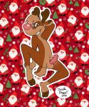  absurd_res anthro capreoline cervid christmas doodledoggy genitals glowing glowing_genitalia glowing_penis hi_res holidays hooves huge_filesize male mammal nervous nervous_smile penis pinup pose reindeer rudolph_the_red-nosed_reindeer santa_claus solo toony wrapping_paper 
