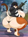  anthro big_breasts big_butt black_pupils breasts butt calico_cat clothing crouching dipstick_tail domestic_cat epic_games exposed_breasts feet felid feline felis female fortnite gun half-closed_eyes hi_res holding_gun holding_object holding_weapon hoodie huge_breasts huge_butt huge_thighs looking_back mammal markings meow_skulls_(fortnite) mottled multicolored_body narrowed_eyes omegabrawl piebald pupils ranged_weapon side_boob smile soles solo tail_markings thick_thighs thong topwear underwear video_games weapon wide_hips yellow_eyes 