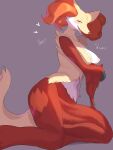  2022 absurd_res anthro areola blush breasts canid delphox digital_media_(artwork) female female_anthro fur generation_6_pokemon hi_res japanese_text kemono looking_at_viewer mammal multicolored_body multicolored_fur nintendo nipples pokemon pokemon_(species) solo tan_areola tan_nipples text translated tubasa video_games 
