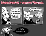  3_panel_comic andromorph anthro bandanna bandanna_on_neck cellphone cheek_tuft chiropteran dialogue english_text eyes_closed facial_tuft fangs greyscale half-closed_eyes humor intersex kerchief long_sleeve_shirt long_sleeves mammal monochrome narrowed_eyes phone sins_(sinsquest) sinsquest smartphone solo spade_tail speech_bubble text trans_(lore) trans_man_(lore) tuft wide_eyed 