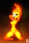  &lt;3 &lt;3_eyes absurd_res bodily_fluids breasts elemental_(pixar) elemental_creature elemental_humanoid ember_lumen eyelashes female fire fire_creature fire_humanoid flaming_hair genitals hands_behind_head hi_res humanoid nipples not_furry nude orange_body pseudo_hair pussy rin_tyan saliva saliva_string smile solo teeth tongue tongue_out 