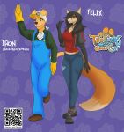  2021 anthro biped bird_dog boots canid canine canis clothed clothing digital_media_(artwork) dipstick_tail domestic_dog duo english_text fan_character felix_sparta female floppy_ears footwear fox gesture golden_retriever hair hi_res hunting_dog jacket labrador long_hair male mammal markings midriff mike_dogford open_clothing open_jacket open_topwear overalls qr_code red_fox retriever rimarabernadette shoes tail_markings text topwear twokinds waving webcomic 