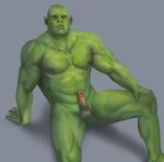  2018 abs areola arm_support balls erection front_view genitals glans gradient_penis green_balls green_body green_skin grey_background humanoid humanoid_genitalia humanoid_penis male muscular muscular_humanoid muscular_male nipples nude nude_humanoid orc orcfun pecs penis pink_areola pink_glans pink_nipples pink_penis pose serratus shadow simple_background sitting solo veiny_muscles 