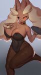  anthro big_breasts breasts brown_body cleavage clothed clothing female fur generation_4_pokemon hi_res looking_at_viewer lopunny mammal nintendo open_mouth pokemon pokemon_(species) smile solo standing tp10 video_games 
