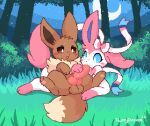  2022 3_toes ambiguous_gender animal_genitalia animal_penis balls big_penis blush brown_balls brown_body canine_penis digital_media_(artwork) duo eevee eeveelution erection feet feral feral_on_feral fluffydasher generation_1_pokemon generation_6_pokemon genitals knot licking male male/ambiguous nintendo oral oral_penetration penetration penis pink_body pink_penis pixel_(artwork) pokemon pokemon_(species) spread_legs spreading sylveon toes tongue tongue_out video_games white_body 
