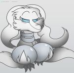  anthro big_breasts breasts breasts_squish female foxball fur generation_5_pokemon hair half-closed_eyes hi_res legendary_pokemon long_hair narrowed_eyes nintendo nude pokemon pokemon_(species) presenting reshiram simple_background solo video_games white_body white_hair 